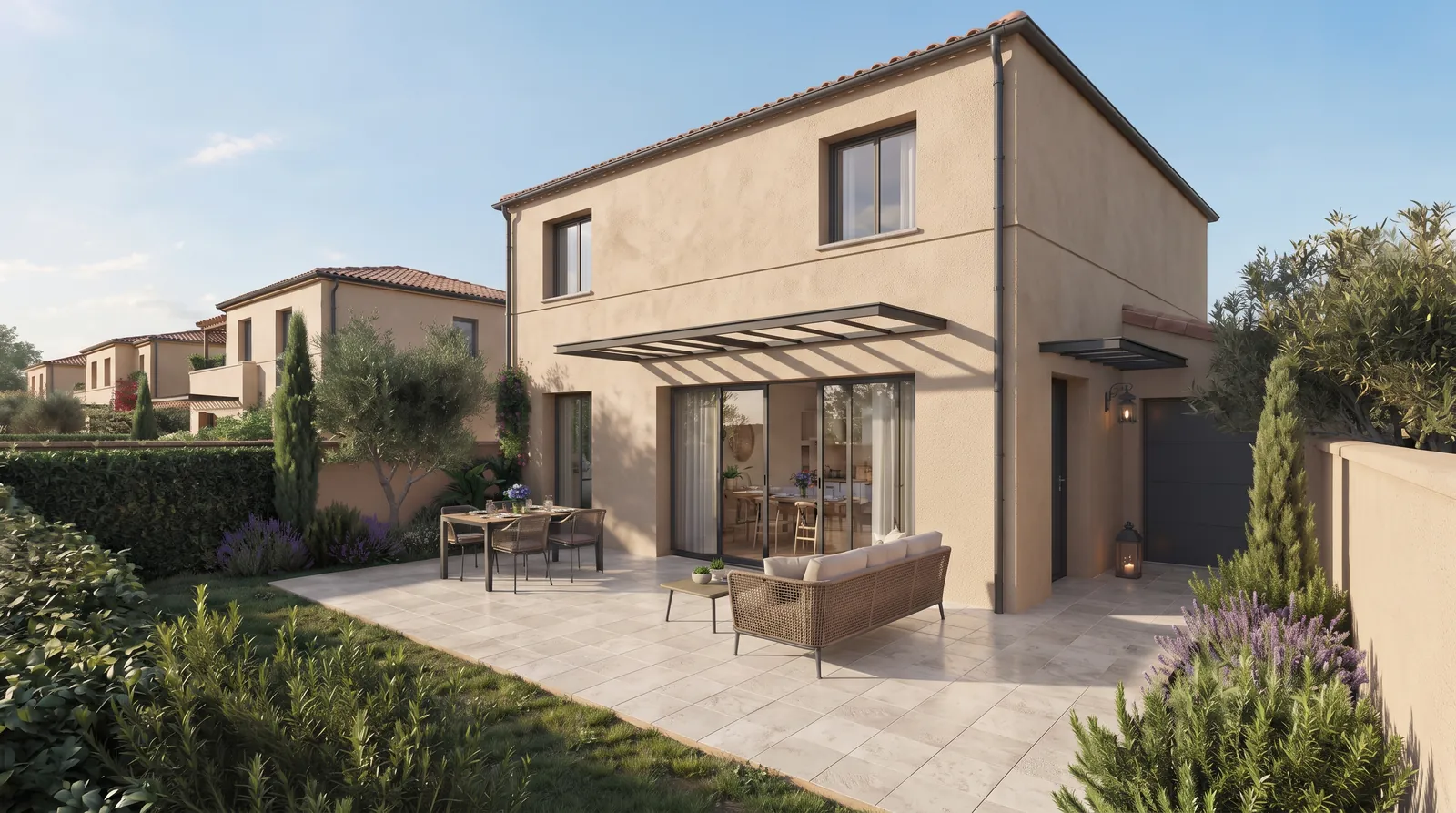 Terrasse d'un projet de maison à étage de 95 m² sur un terrain d'environ 580 m² à Albi