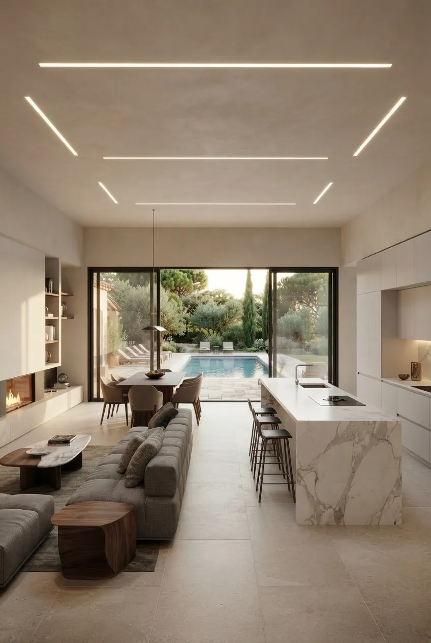 Séjour d'un projet de maison à étage de 95 m² sur un terrain d'environ 610 m² à Auzeville-Tolosane