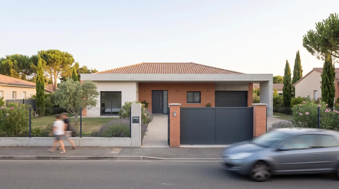 Maison neuve à Bretx : façade et garage, 110 m² habitables conçus sur-mesure