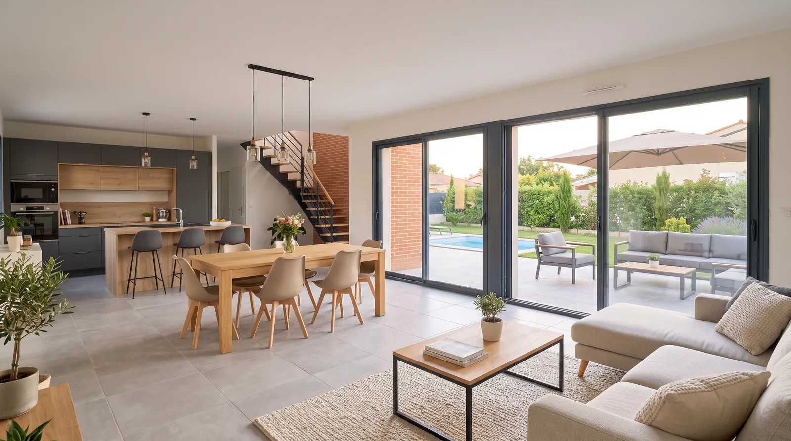 Maison neuve à Bruguières : séjour, 85 m² habitables conçus sur-mesure