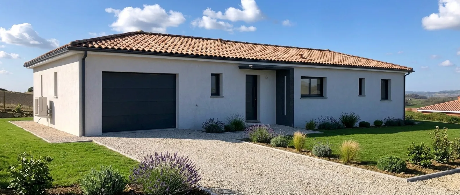 Façade et garage : maison neuve de 100 m² à construire à Castres (Tarn)
