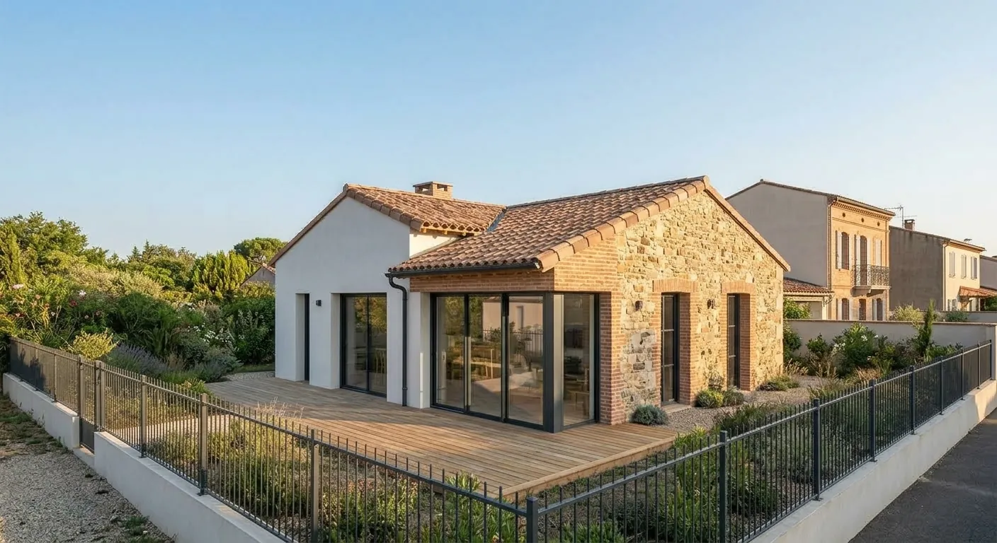 Maison neuve à Fenouillet : façade, 85 m² habitables conçus sur-mesure