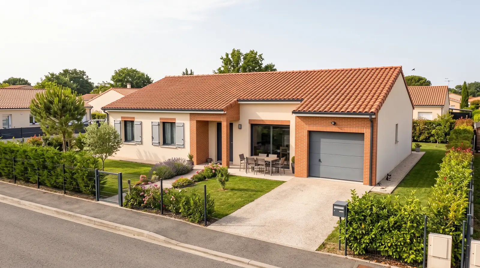 Maison neuve à La Salvetat-Saint-Gilles : façade et garage, 85 m² habitables conçus sur-mesure