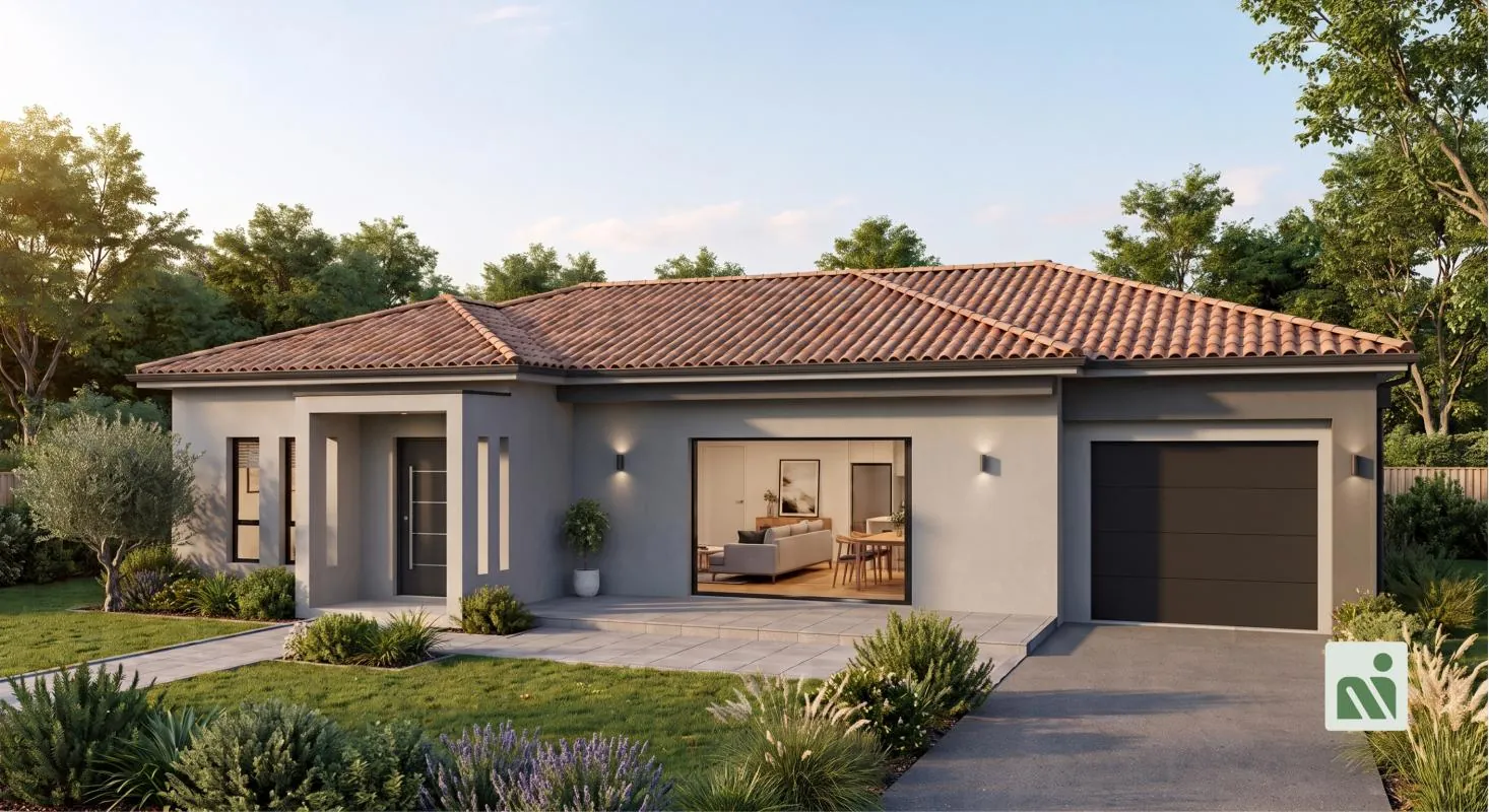 Façade : maison de plain-pied de 110 m² à construire à Labastide-Beauvoir (Haute-Garonne)