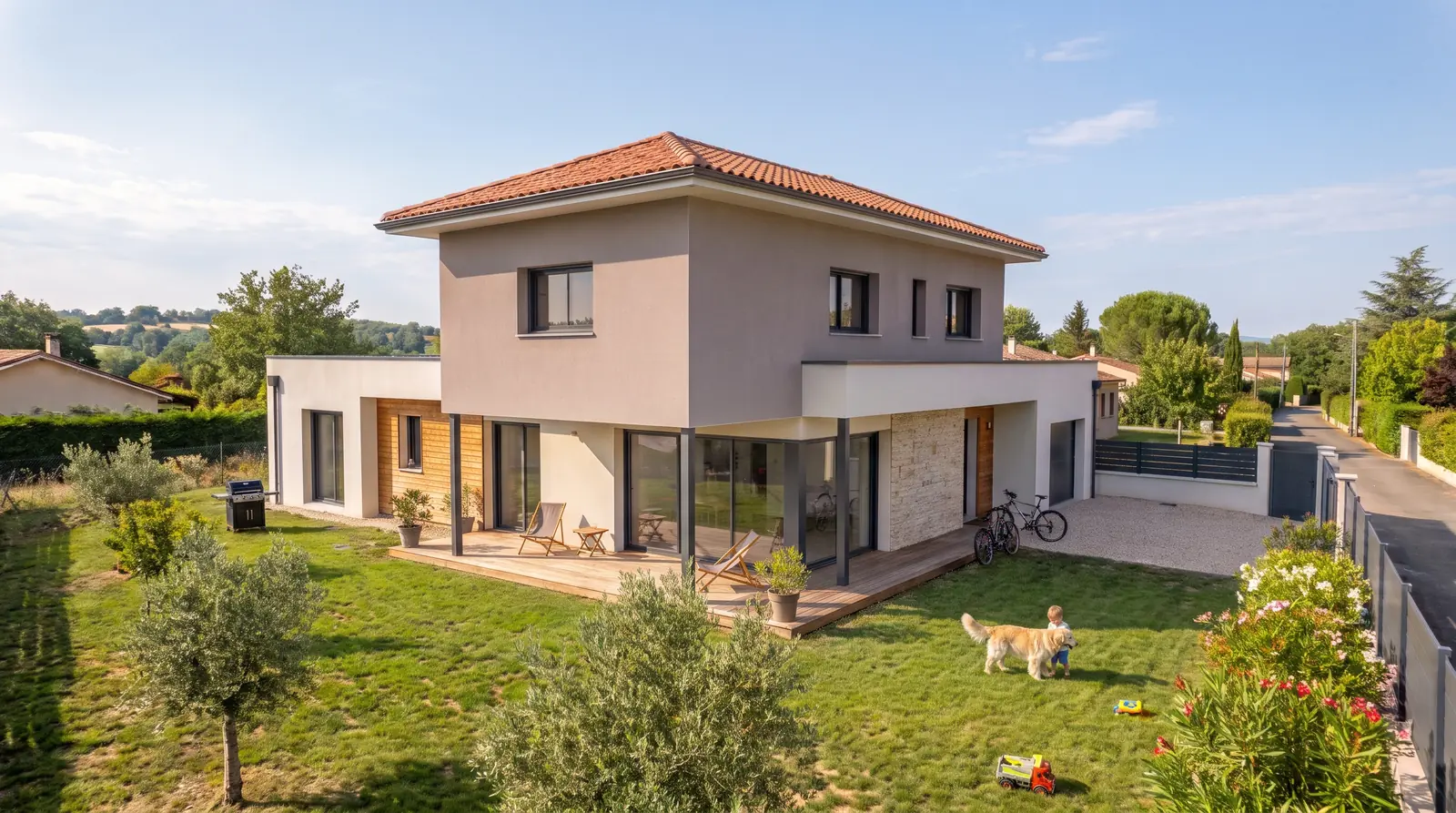 Jardin : maison à étage de 85 m² à construire à Merville (Haute-Garonne)