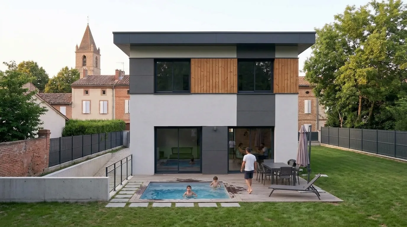 Projet à Mondonville : piscine (maison à étage de 85 m²), vue 3