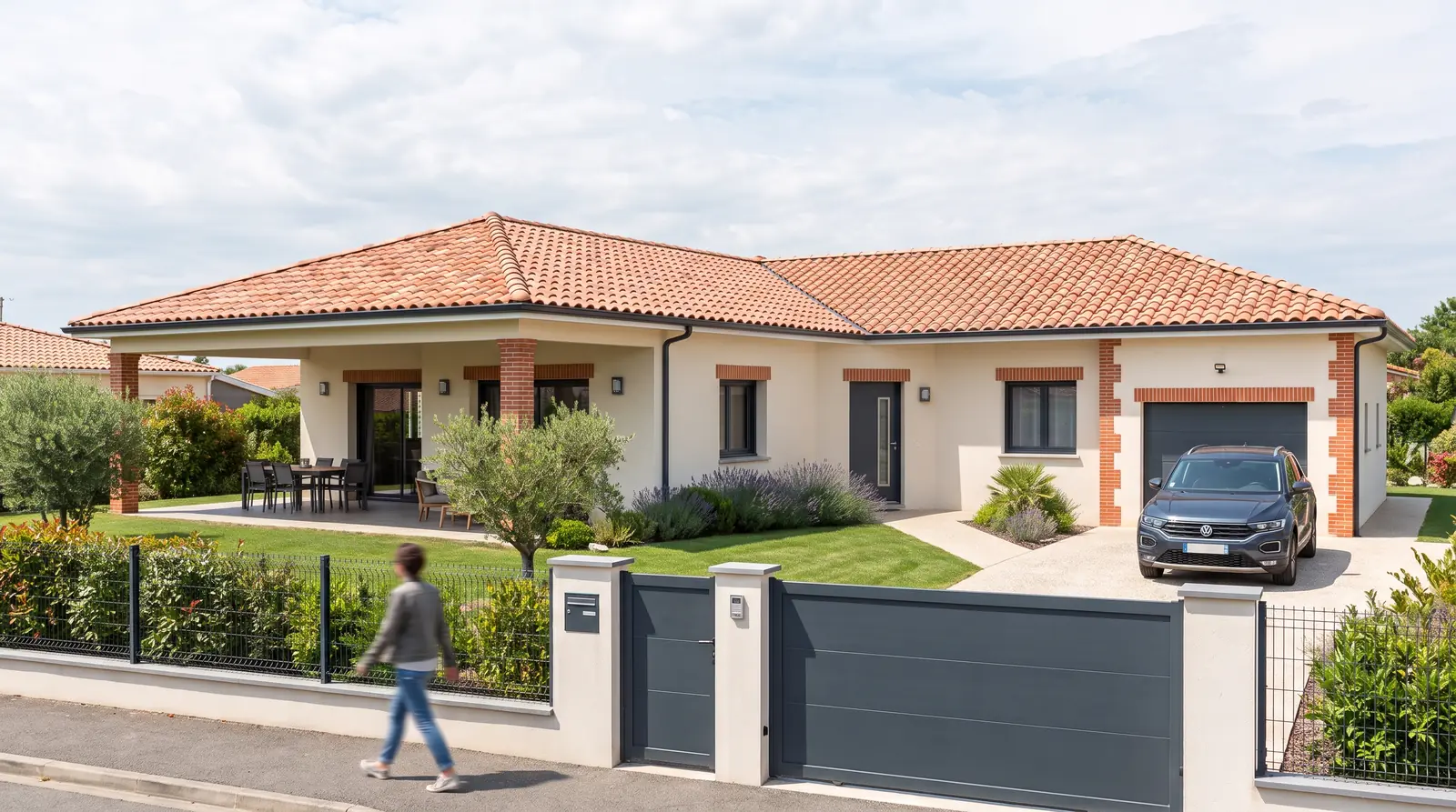 Façade d'une maison de plain-pied de 85 m² à Muret (31600), projet terrain + maison
