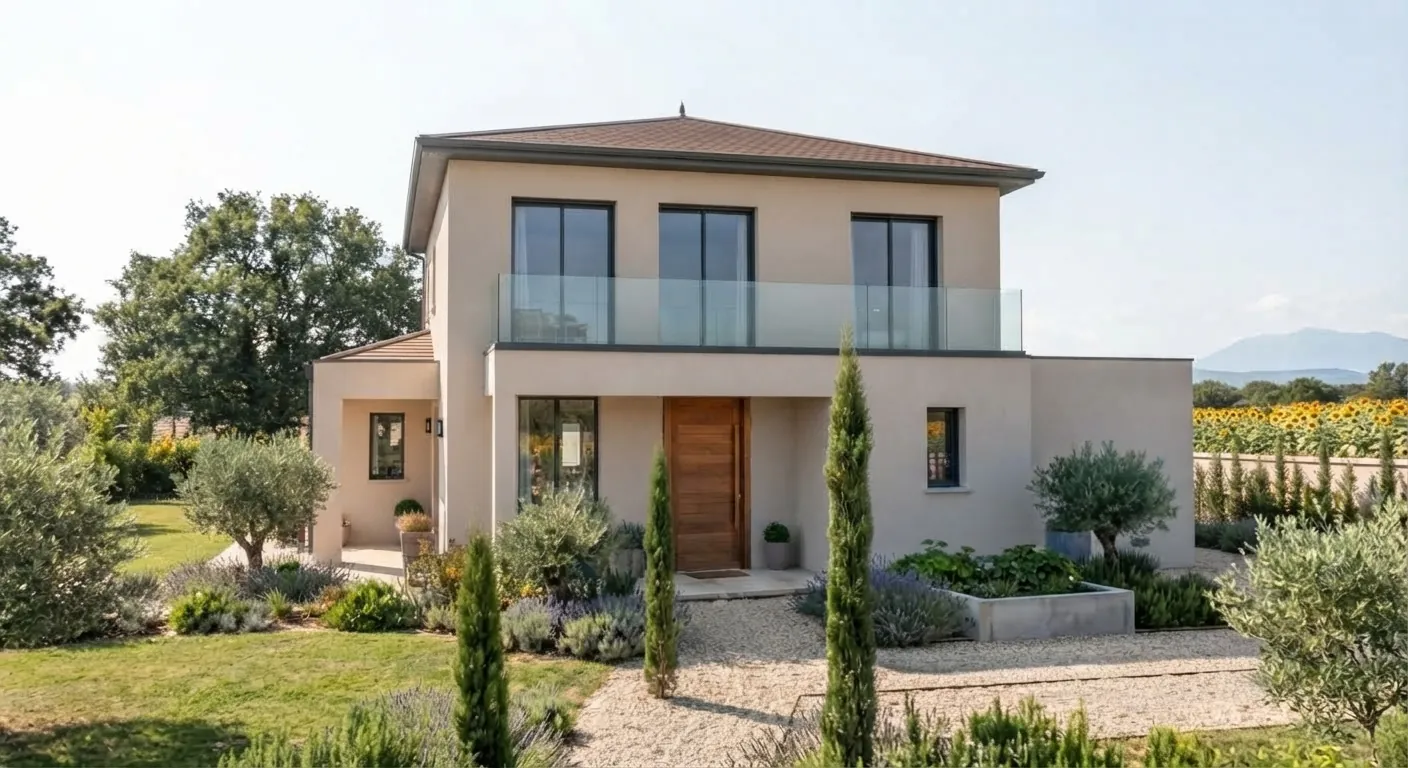 Façade d'un projet de maison à étage de 85 m² sur un terrain d'environ 470 m² à Saint-Nauphary