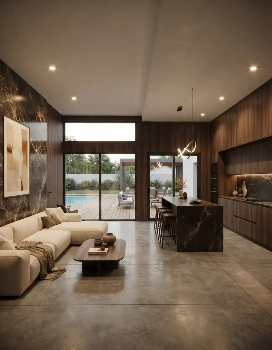 Séjour d'un projet de maison à étage de 85 m² sur un terrain d'environ 660 m² à Sainte-Foy-d'Aigrefeuille