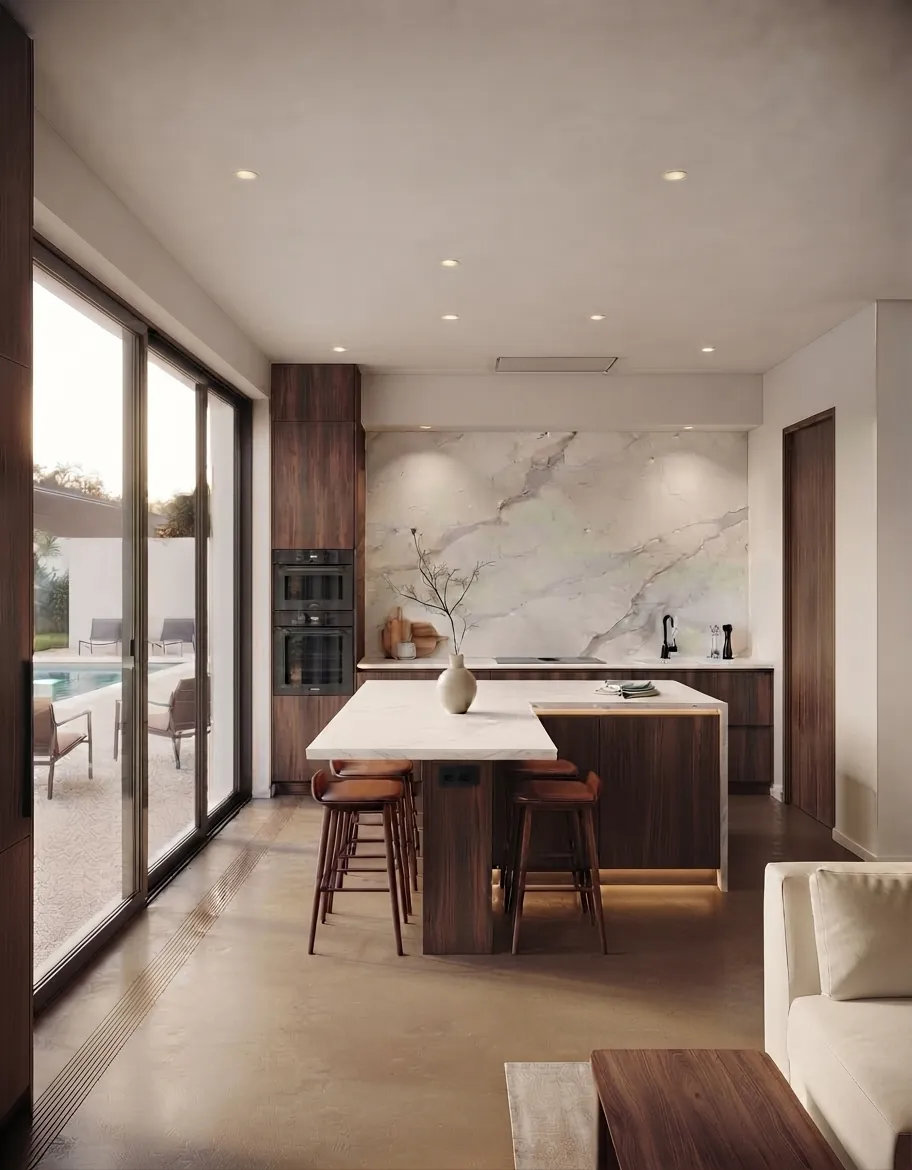 Séjour d'un projet de maison de plain-pied de 95 m² sur un terrain d'environ 740 m² à Seysses