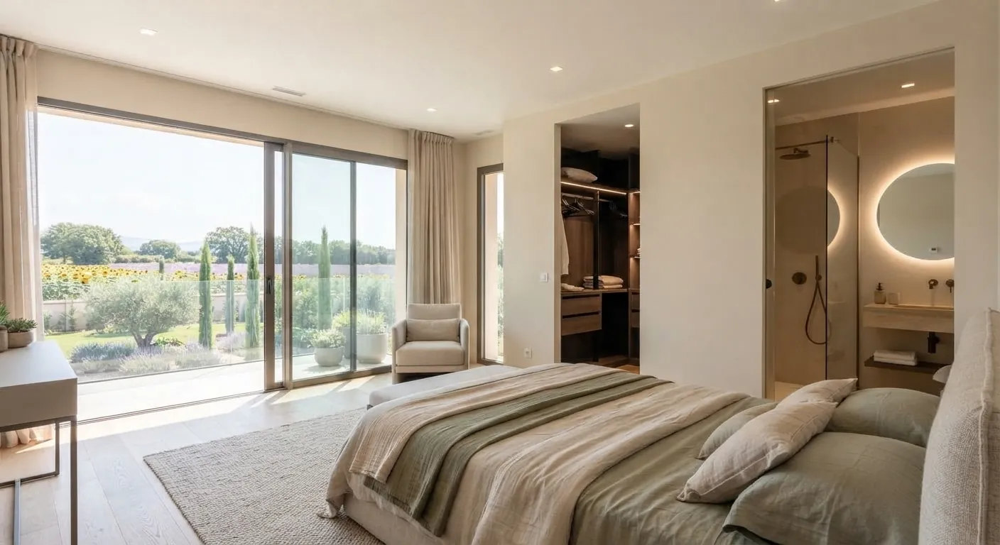 Chambre d'un projet de maison neuve de 90 m² sur un terrain d'environ 700 m² à Vacquiers