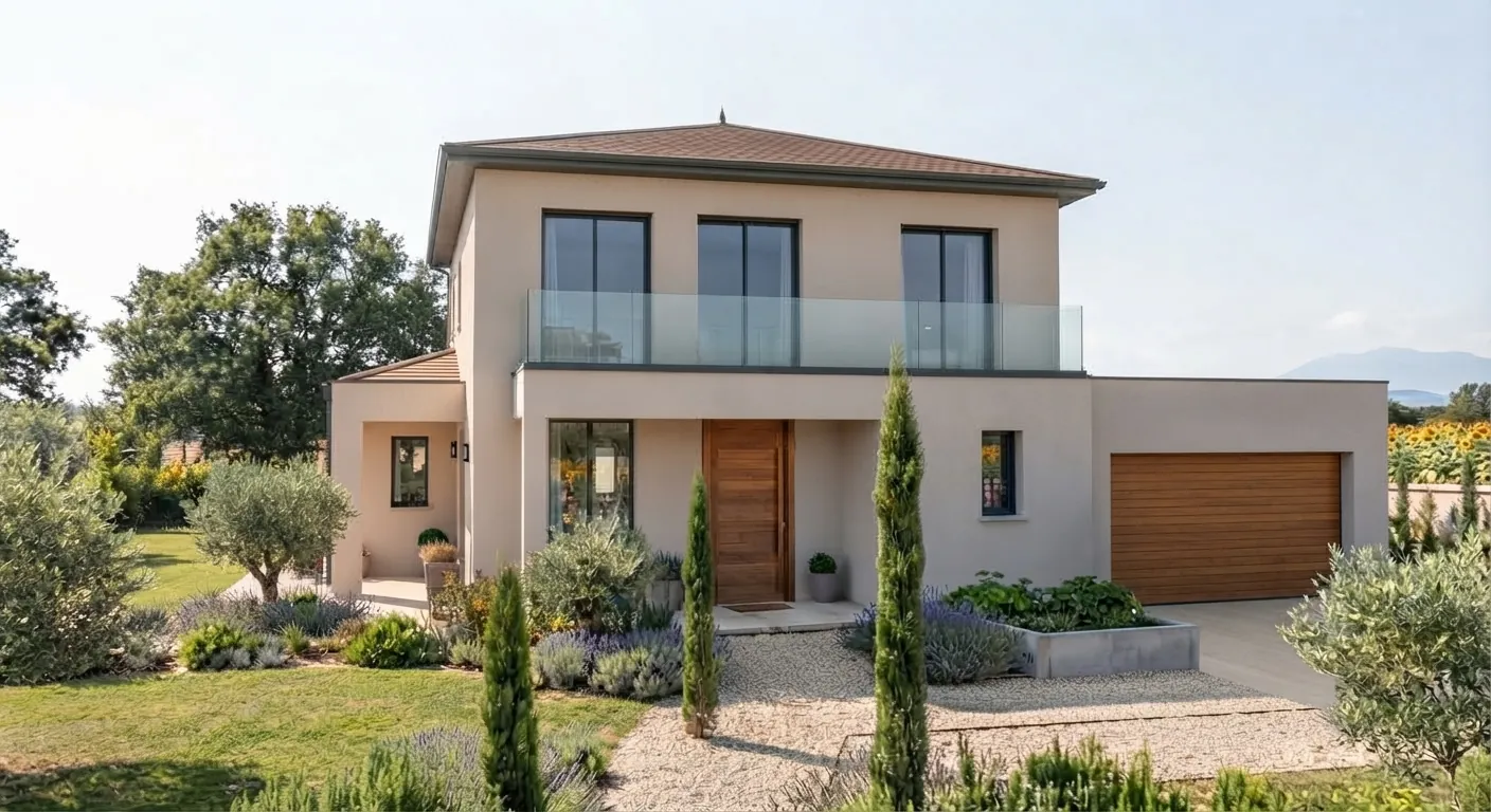 Façade : maison neuve de 90 m² à construire à Vacquiers (Haute-Garonne)