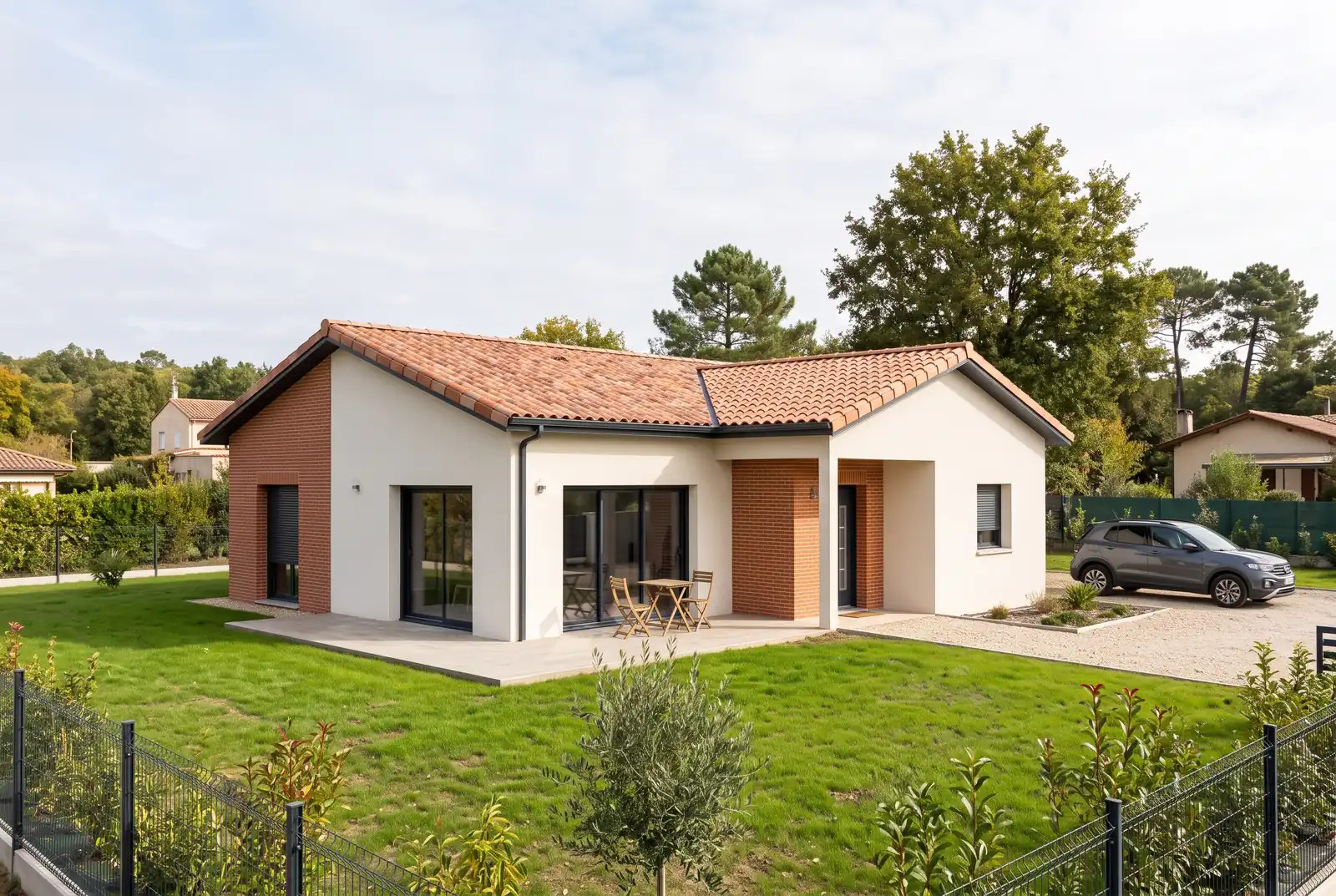 Façade : maison de plain-pied de 85 m² à construire à Venerque (Haute-Garonne)