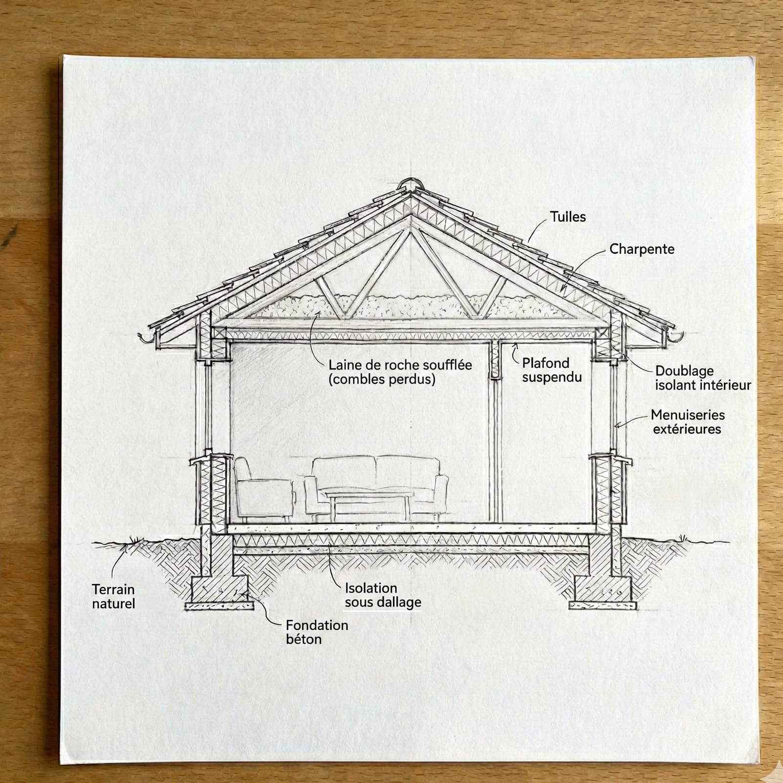 Coupe schématique d'une maison individuelle