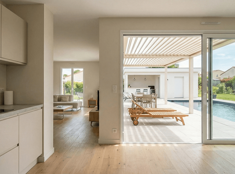 Intérieur lumineux avec vue sur terrasse Intérieur lumineux avec vue sur terrasse